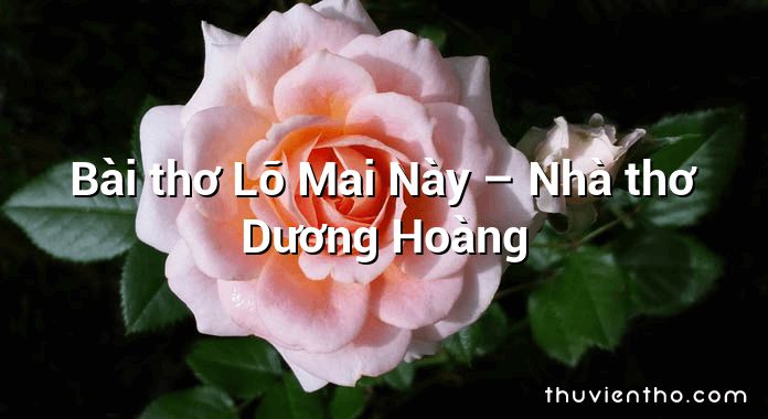 Bài thơ Lỡ Mai Này – Nhà thơ Dương Hoàng